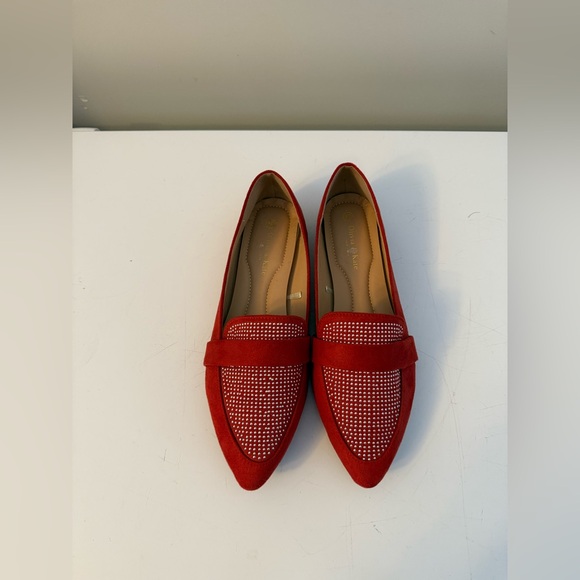 Olivia & Kate Red Faux Suede Flats with Rhinestones - Size 10 - Picture 2 of 16